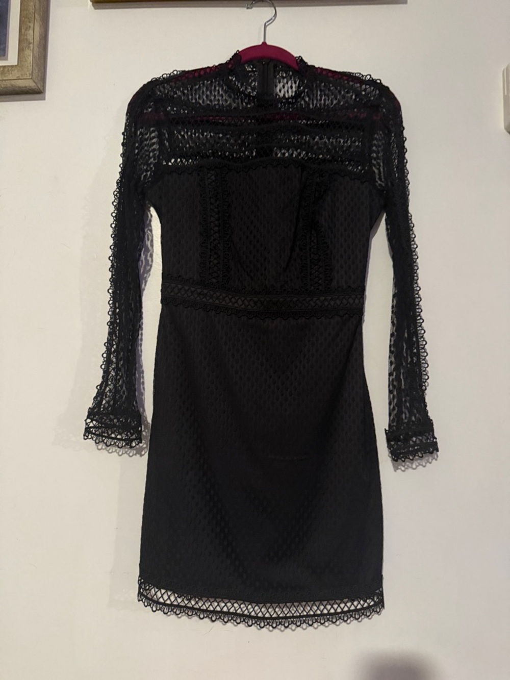 bebe Black Long Sleeve Lace Bodycon Dress